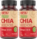 DEVA Vitaminas Veganas Aceite de semilla de Chia, Empaquetado con Omega 3, 6, 9 &amp; Otros ácidos grasos esenciales, frío predestinado " sin refinar, 90 cápsulas, (Pack de 2)