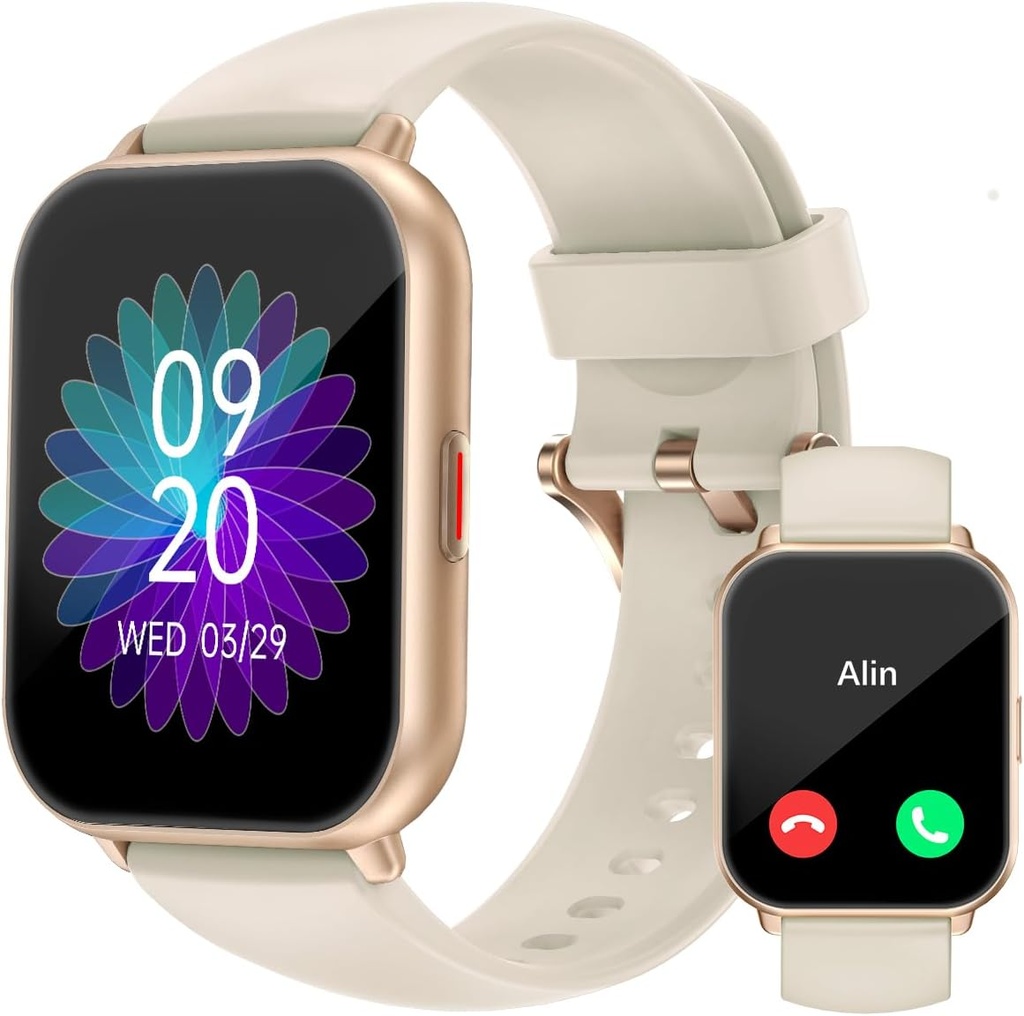 Relojes inteligentes RUIMEN para mujeres hombres (llamadas Amberes/Make, 2 bandas incluidas), 1.8" Smartwatch for iOS/Android Phones, Fitness Tracker Heart Rate/Sleep Monitor Digital Watch Waterproof Milky Blanco