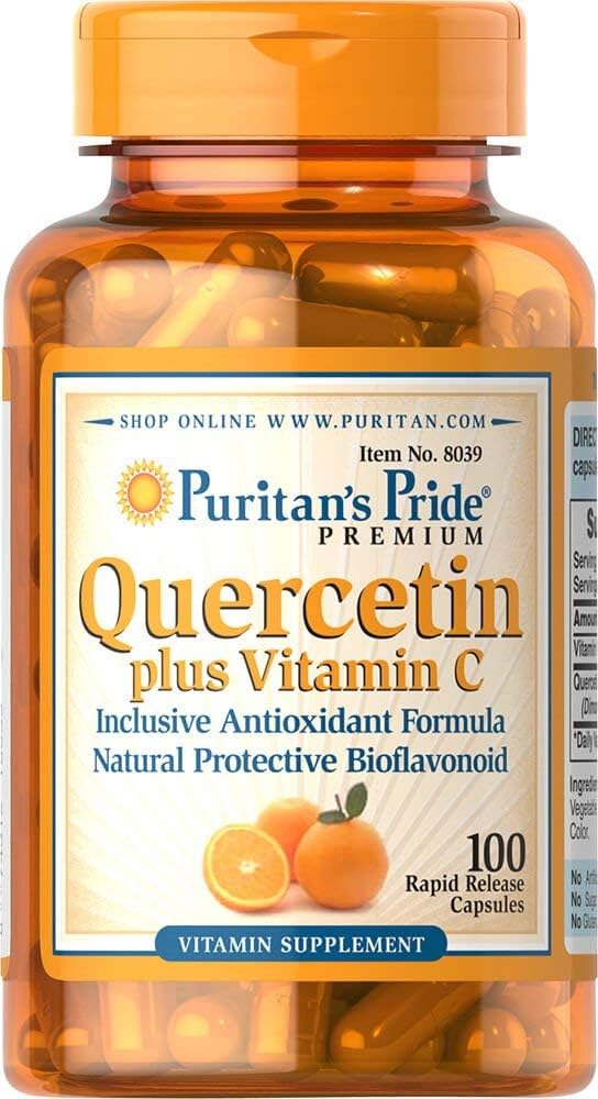 Pride de Puritan Premium Quercetin Dihydrate Plus Vitamina C 1400mg, Suplemento dietético para un sistema de inmunológico saludable, corazón y soporte general de salud, 100 cápsulas de liberación rápida