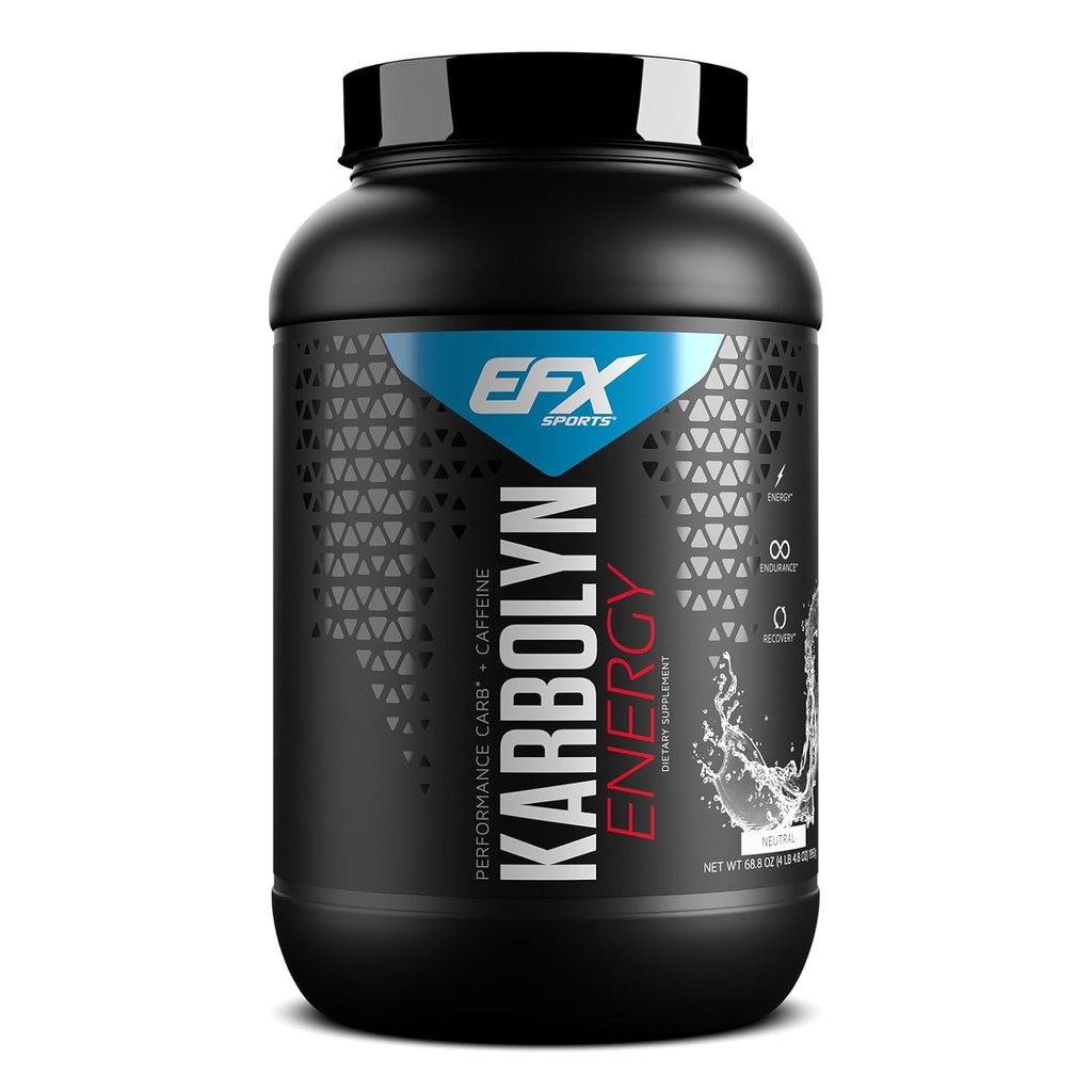 EFX Sports Karbolyn Energy ¦ Performance Carbohydrate Powder + Caffeine Silencio Carb Load &amp; Energize TEN 250mg Caffeine ← Sugar Free TEN 38 Servings (Neutral)