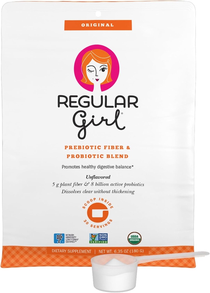 Chica Orgánica Ordinaria Polvo, Suplemento de Fibra Prebiótica y Probióticos para Mujeres, Bajo FODMAP, 30 Servimientos, Desarrollado