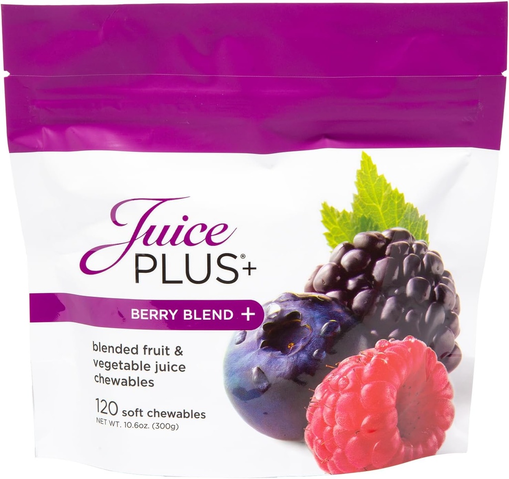 Juice Plus+ Berry Blend Soft Chews (Chewables) - Daily Nutrition from 12 Plants with Whole Fruit, Vegetable, " Berry - Raspberry, Bilberry, Blueberry, and More! for Adults and Kids - (1-mo, 30 Chews)