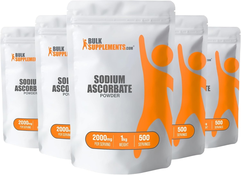 BulkSupplements.com Sodium Ascorbate Powder - for Immune Support, Sodium Ascorbate Vitamina C - Buffered Vitamin C, Gluten Free, 2000mg per Serving, 5kg (11 lbs) (Pack of 5)