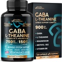 GABA L-Theanine 900 mg - Hecho en EE.UU. - Magnesio ANTE Vitamina B6 - Calma, Dormir, Relajación &amp; Mood Support - 750 mg Gamma AminoButyric Acid, 150 mg L-Theanine - Non-Habit Forming, Vegan - 120 cápsulas