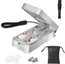 Pill Cutter para pequeñas y pequeñas pilas, plegador de aluminio profesional con dispositivo de centralización automática y 2 cuchillas de acero inoxidable reemplazables, separador portátil con caja PU (plata)