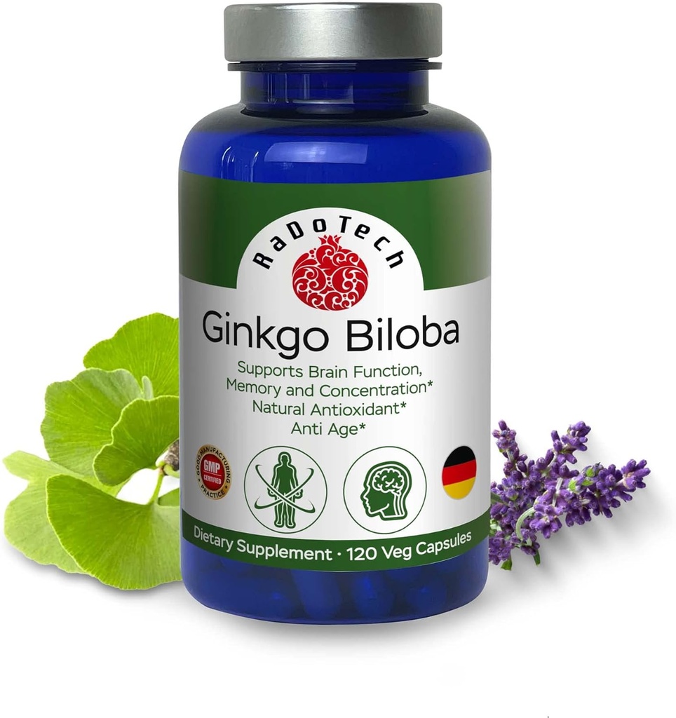 Ginkgo Biloba, Memory, Focus " Brain Function Support, Antioxidant-Rich, Plant-Based, GMP, Herbal Nootropic Vegetarian Capsules, 120 Count (Pack of 1)