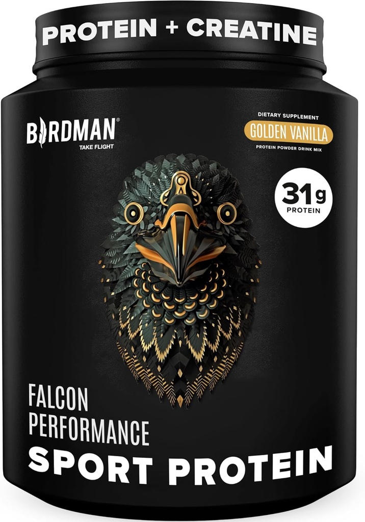 BIRDMAN Falcon Performance Vegan Protein Powder, 31g Protein, 5g Creatine, 5g BCAA, Probiotics, Electrolytes, Pre Workout, Low Carb, Sugar Free &amp; Dairy Free, Plant Based Vanilla Protein -19 Servings