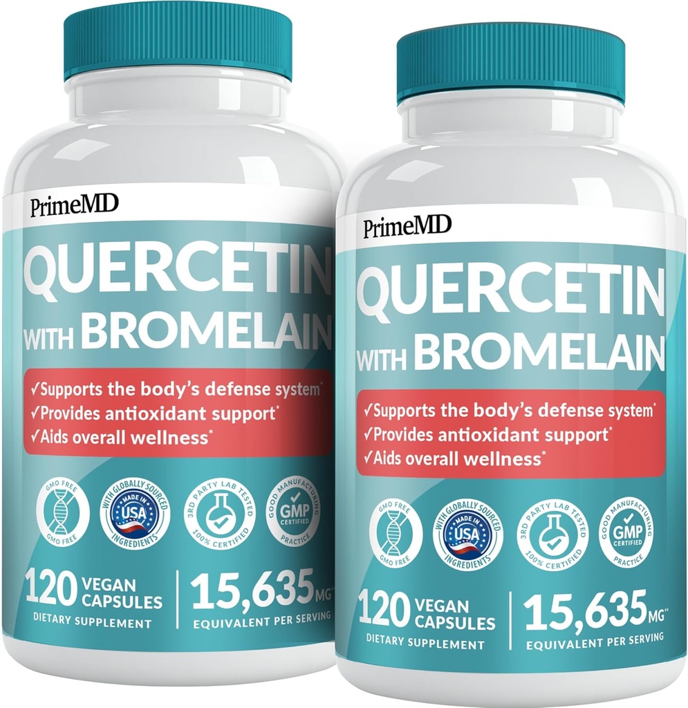 28-in-1 Quercetin with Bromelain Supplement - Quercetin 500mg Capsules for Daily Immune Defense Support - Quercetin with Vitamin C and Zinc for Adults Enriched with Vitamin D (120 ct, Pack of 2)