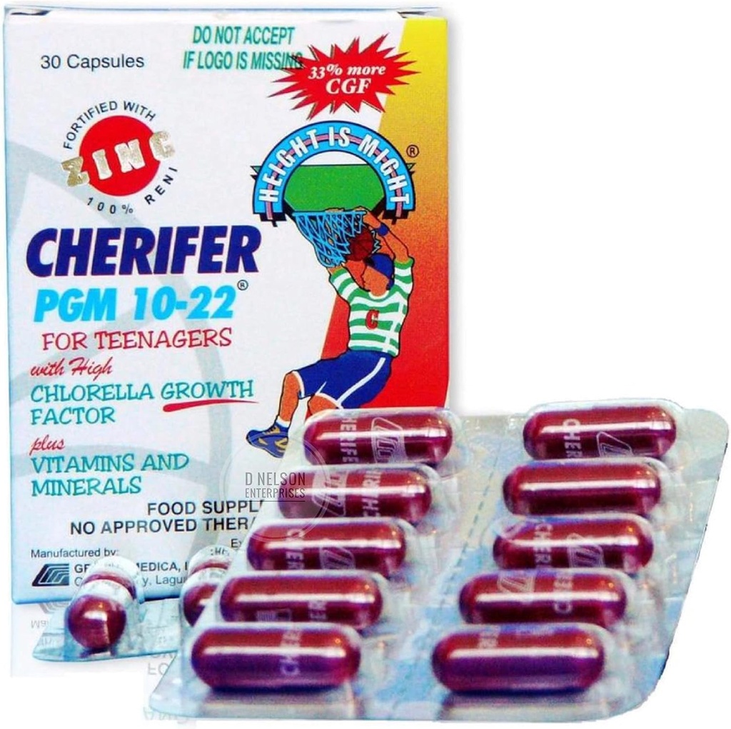 Cherifer PGM 10-22 High Chlorella Growth Factor (CGF) with Zinc, 30 Capsules