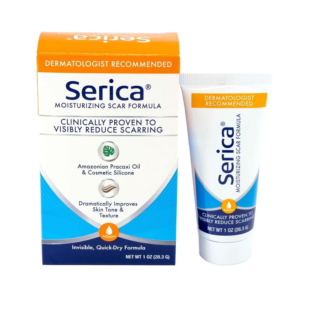 Serica Scar Gel Advanced Silicone Formula, reduce visiblemente la aparición de cicatrices de cirugía, acné, lesiones - resultados clínicos, 1oz