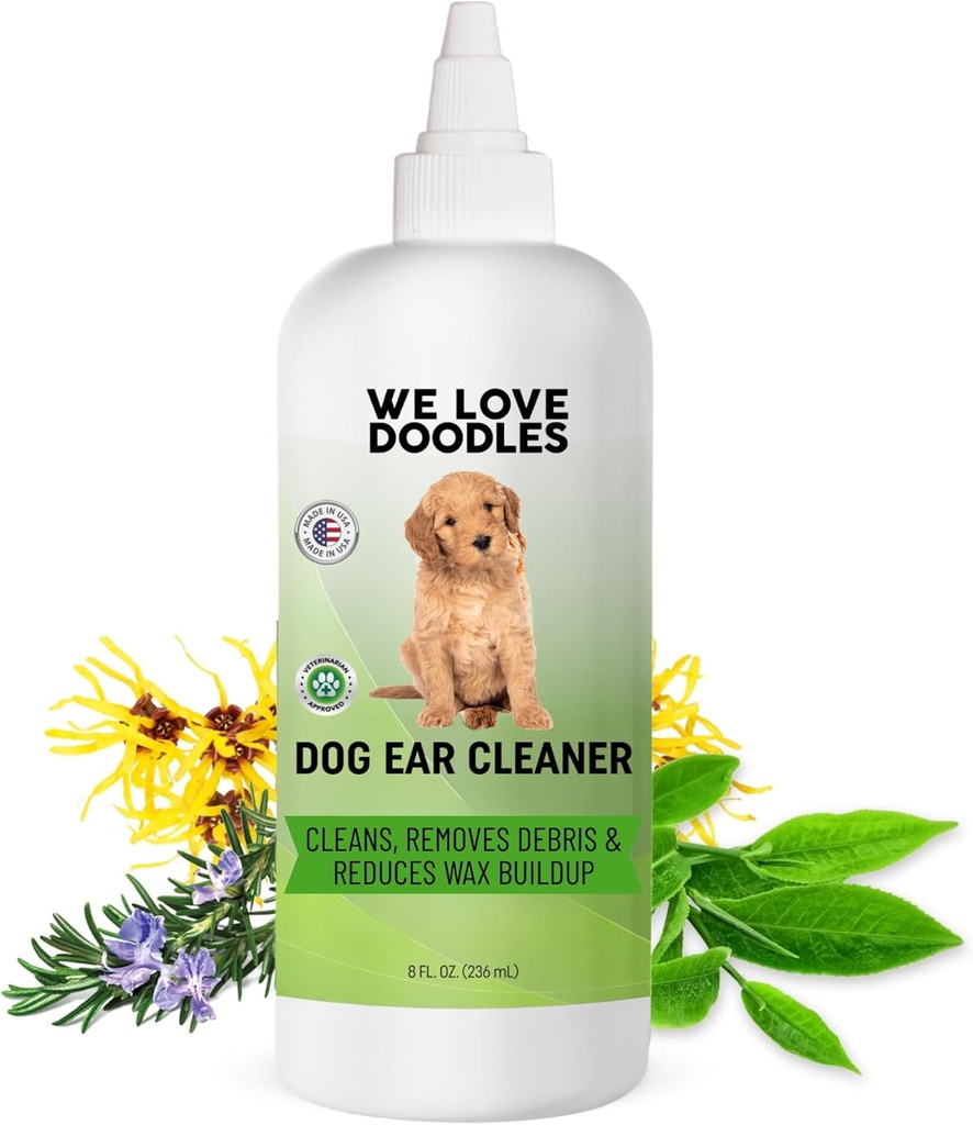 We Love Doodles Dog Ear Cleaner ◾ Ear Wash for Dogs Silencio Hecho en EE.UU. Silencio Natural ← Limpiar las gotas de oído tóxico Previene la infección, picazón " Odor ← Puppy Ear Cleanser  Pet Cleaning Ear Solution