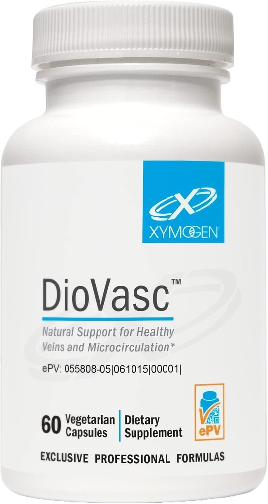 XYMOGEN DioVasc - Apoyo a las venas sanas, cápsulas, circulación sanguínea - Diosmin micronizada para la absorción mejorada - Suplemento de flujo sanguíneo, ayuda a promover el drenaje linfático normal (60 cápsulas)
