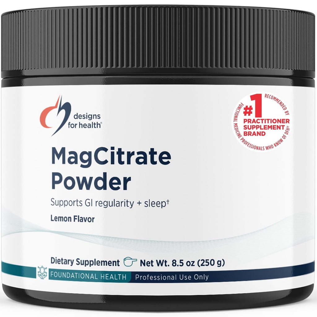 Diseños para la salud MagCitrate Powder - 300mg Powdered Magnesium Citrate to Support Calm + Regularity - Non-GMO, Gluten Free Delicious Drink Mix Add-in, Lemon Flavor (60 Servings / 240g)
