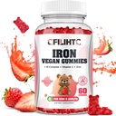 Mangas de hierro para niños, mujeres y hombres, suplemento de hierro con multivitamina - Complejo de vitamina B, C, B6, B12, Folate, zinc para la anemia, deficiencia de hierro, constructor de sangre, energía - sabor a fresa, Vegan 60ct
