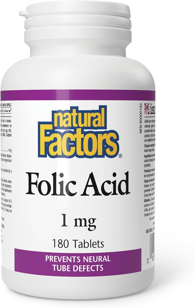 Folic Acid 1mg (180Tablets) Marca: Factores Naturales