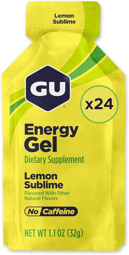 GU Energy Original Sports Nutrition Energy Gel, Vegan, Gluten-Free, Kosher y Dairy-Free On-the-Go Energy for Any Workout, 24-Count, Lemon Sublime