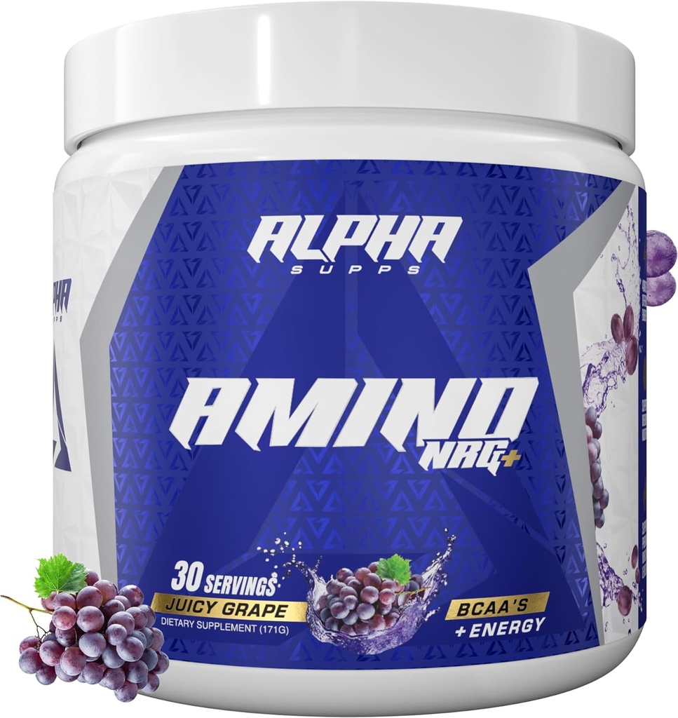 Alpha Supps Amino NRG+ BCAA Amino Energy Recovery Powder - Hydration Blend with Electrolytes - Focus Blend for Optimal Performance Support in Men &amp; Women (30 Servings, Juicy Grape)