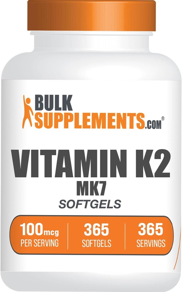 BulkSupplements.com Vitamina K2 Softgels - Vitamina K2 MK7, Suplementos de Vitamina - Gluten Gratis, 1 Softgel por Serving, 365 Cuenta (Pack of 1)