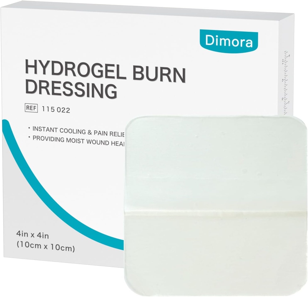 Dimora Hydrogel Burn Dressing 4" x 4" - Burn and Wound Dressing Instant Cooling Relief for Minor Burns ' Wounds, Soothing Moist Burn Pads for 1st-2nd Degree Burns, Cuts, Abrasions(10 Count)