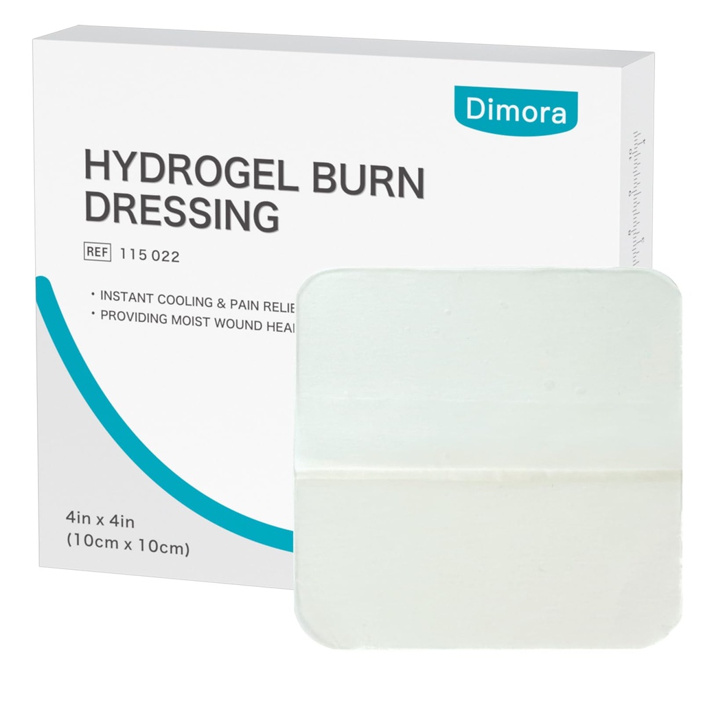 Dimora Hydrogel Burn and Wound Dressing 4" x 4" - Hydrogel Nipple Pads Instant Cooling Relief for Minor Burns & Wounds, Soothing Moist Burn Pads for 1st-2nd Degree Burns, Cuts, Abrasions, (10 Count)