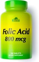 ALFA VITAMINS Folic Acid 800 mcg Suplemento prenatal, soporta funciones cardiovasculares de salud, cuerpo y cerebro, formación de células rojas de sangre y desarrollo fetal saludable, suplemento dietético, 100 tabletas