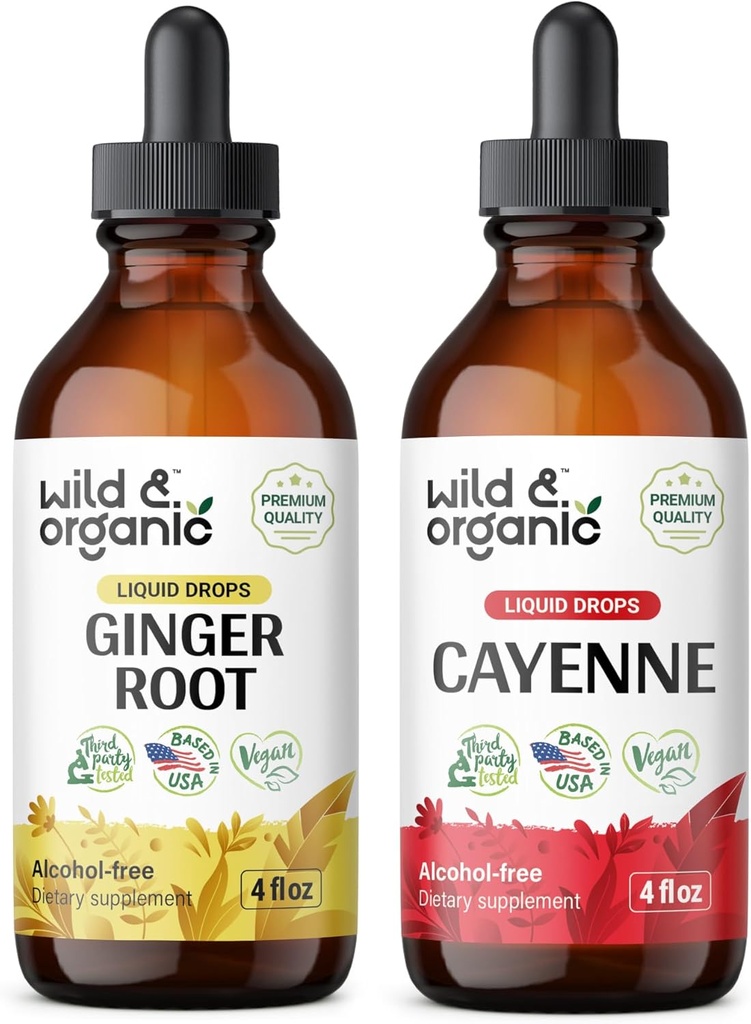 Wild &amp; Organic Ginger Root Tincture 4 fl oz &amp; Cayenne Pepper Tincture 4 fl oz