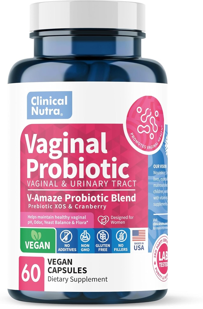 Probióticos clínicos Nutra Vaginal para Mujer PH Balance, Control de olores vaginales con prebióticos " Lactobacillus Blend - Salud de la mujer Suplemento saludable Flora vaginal Apoyo 60 cápsulas