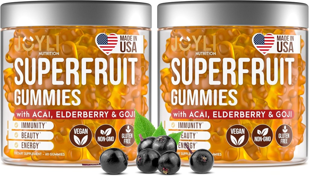 2 Pack - Multivitamin Fruit Gummies Vitamins A, C, D & E for Adults and Kids - Superfruit Gummy for Women&Men with Goji, Elderberry - Supports Immunity, Digestion&Energy - 60 Chewable Veggie Gummies