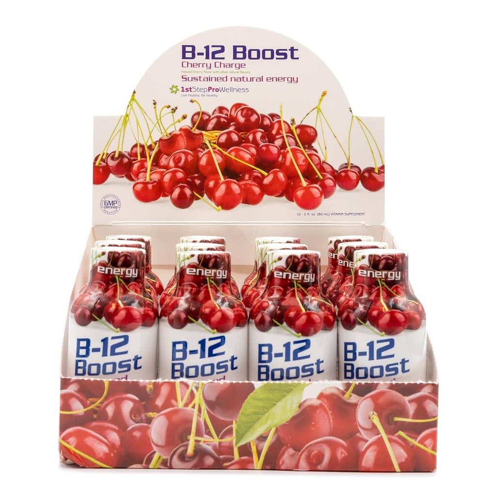 1o paso para la energía B-12 Boost Cherry Charge 12 (2 fl oz) botellas
