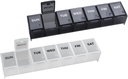 EZY DOSE Semanal (7-Día) Organizador diario de píldoras, Planificador de vitaminas y Contenedor de medicina, grandes compartimientos, fácil de abrir, viaje amigable, incluye un negro y un blanco (2 Pack), hecho en los EE.UU.