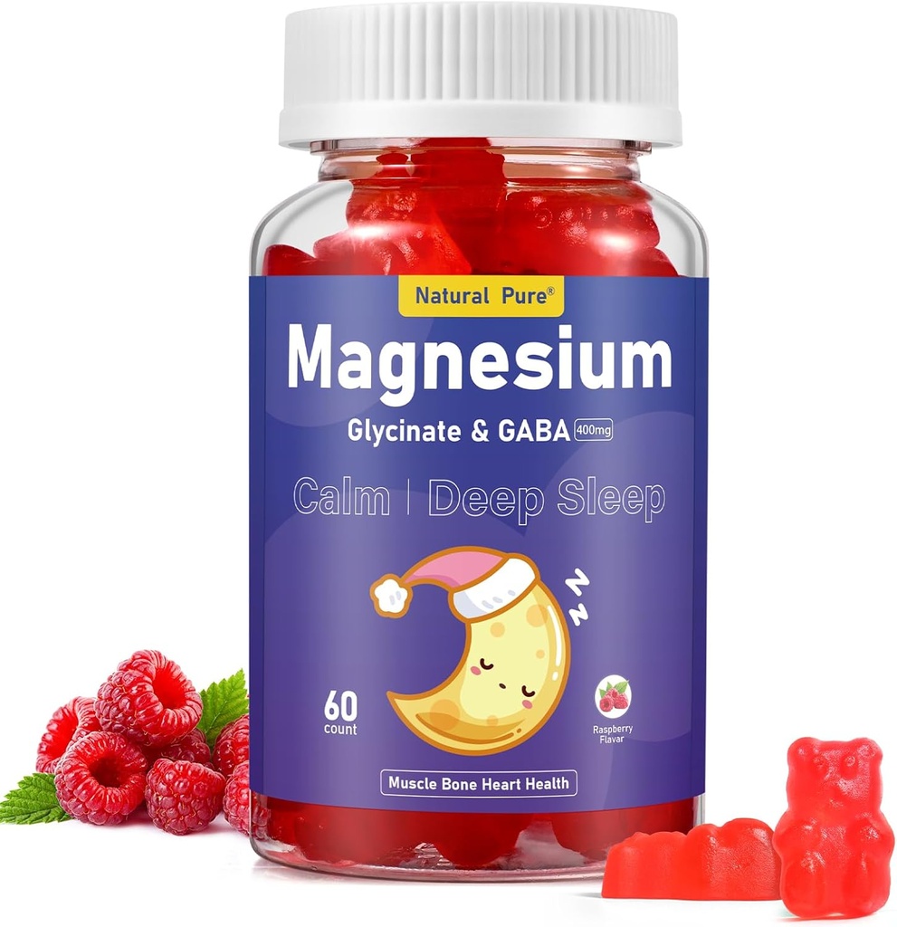 Magnesium Glycinate Gummies with GABA for Clam and Bed Time 400mg Suplemento Glycinate de Magnesio Gratuito con Vitamina D, B6, y CoQ10 para el tiempo de cama calma para adultos
