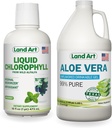 Land Art Pure Aloe Vera Gel Bebible Desflavorado 64 fl oz + Liquid Chlorophyll Mint Flavored 16 fl oz