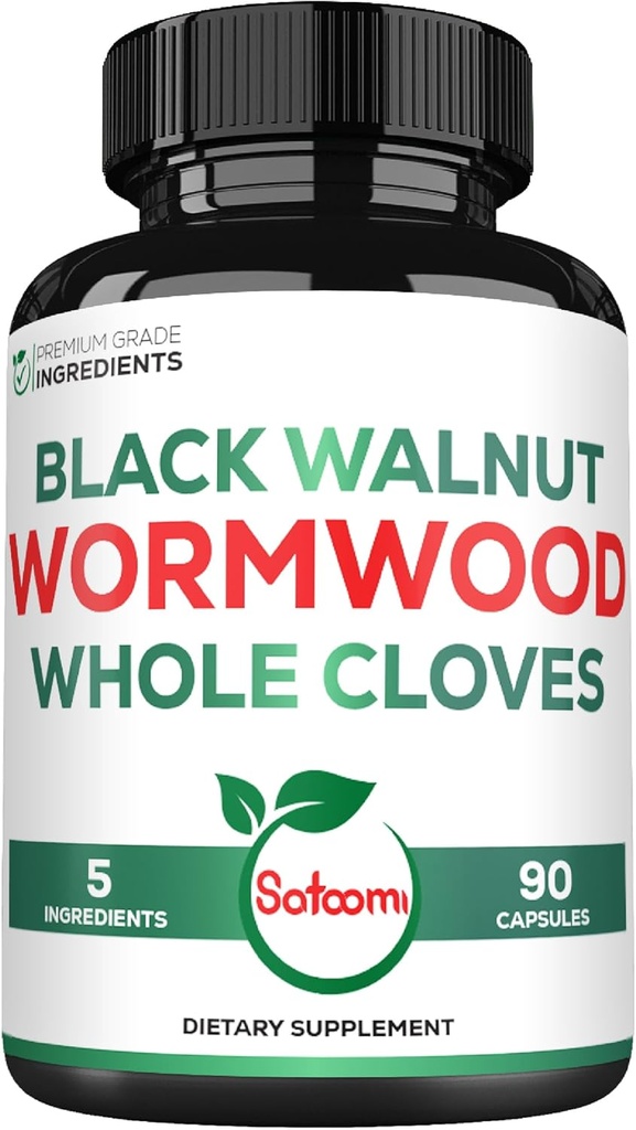 Satoomi 5 en 1 Wormwood Capsules Suplemento - con Black Walnut Cloves Turmeric y Berberine HCl - 90 cápsulas - Sistema Inmunitario &amp; Digestión Salud