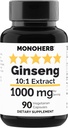 MONOHERB Ginseng Extracto 1000 mg - 90 cápsulas vegetarianas