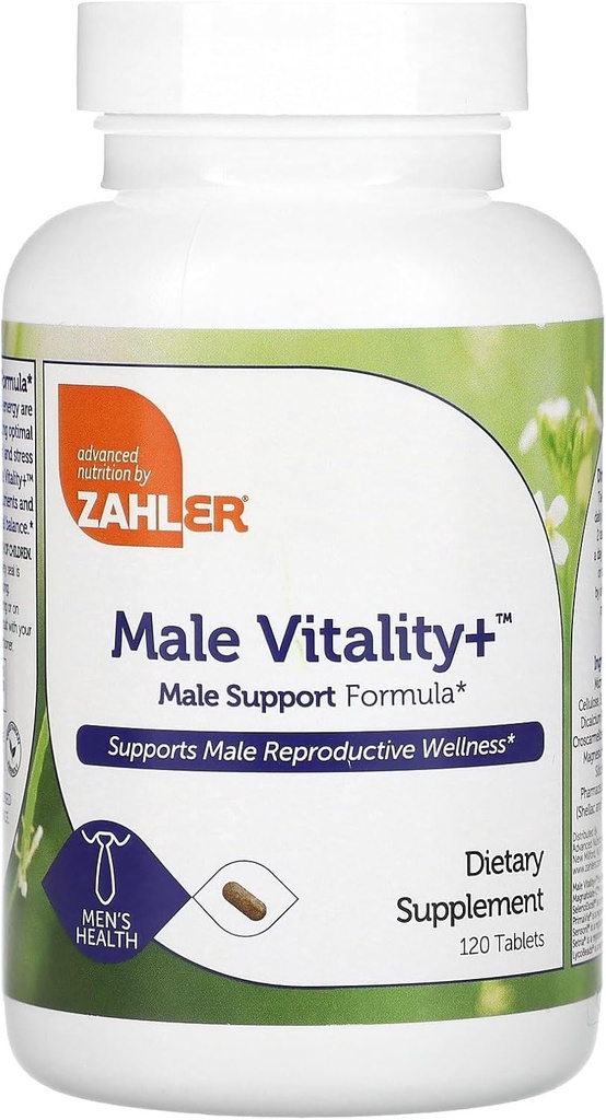 Zahler Male Vitality+ Male Support Enhancing Supplement Formula with Shilajit, Ashwagandha, CoQ10, Vitaminas y Minerales - Kosher Non-GMO Mens Health Supplement for Reproductive Wellness (120 Count)