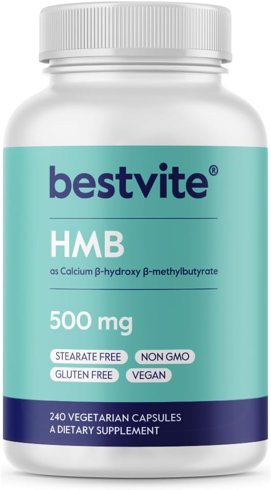 BESTVITE HMB 1000mg por servicio (240 cápsulas vegetarianas) - No Stearates - Vegan - No GMO - Gluten Gratis - HMB Suplemento