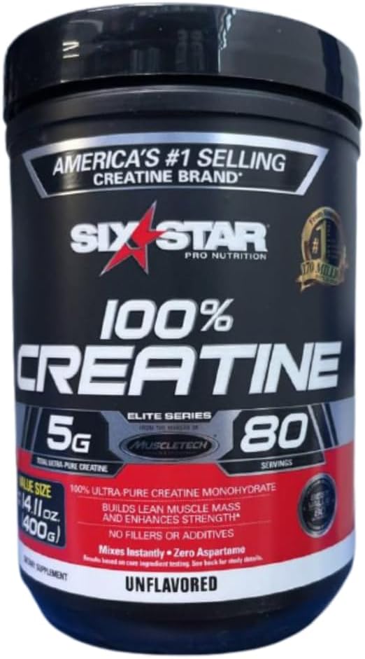 Cretina de seis estrellas Monohydrate Elite 100% Cretina Monohydrate Powder  Post Workout Muscle Recovery &amp; Muscle Builder ← Micronized Creatine Powder ← Mass Gainer  Unflavored (80 Servings)