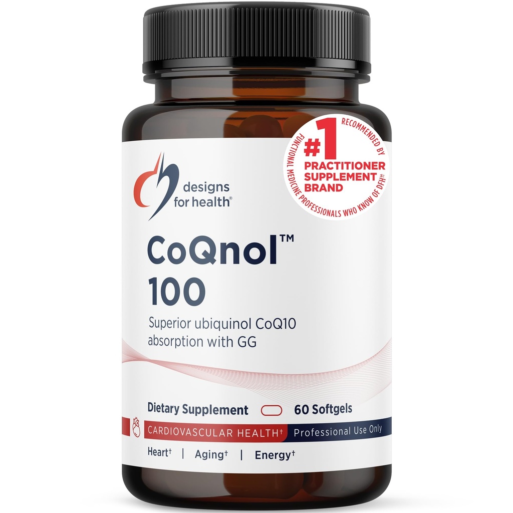 Diseños para Salud CoQnol 100mg - CoQ10 Ubiquinol con Bioavailabilidad Superior + Exclusiva Tecnología de Absorción - Doble CoenzymeQ10 Boost con GG - Corazón, Envejecimiento saludable + Soporte Celular (60 Softgels)