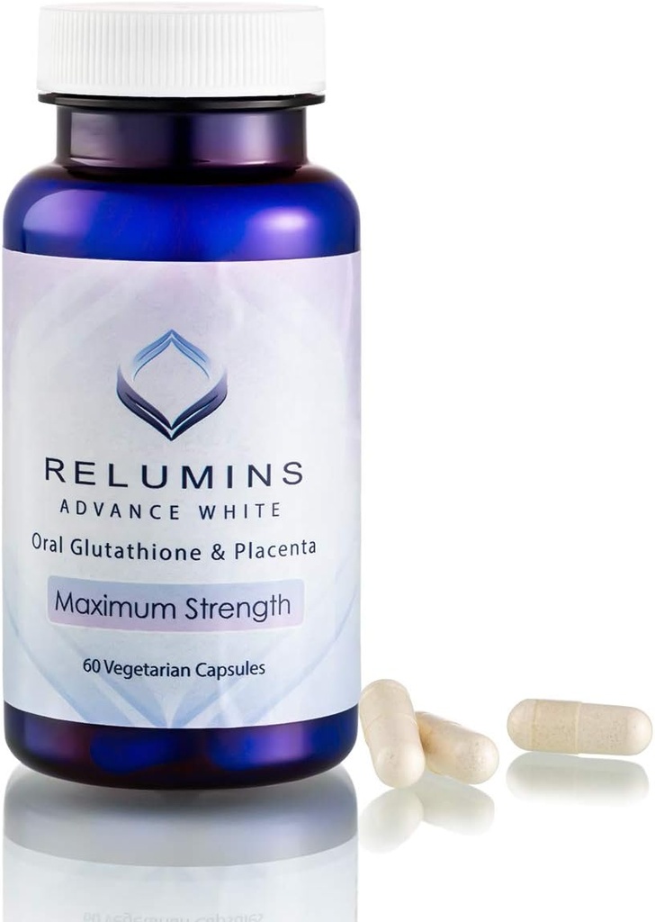 Relumins Advanced White Glutathione Capsules - Max Strength Supplement with ALA, Placenta, Rose HIPS & Vitamin C - Supports Collagen " Youthful Skin, Made in USA - 60 Caps