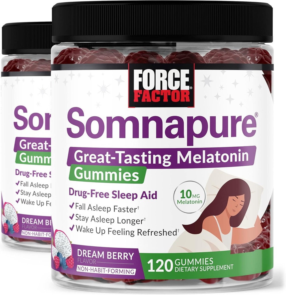 Factor de fuerza Somnapure Gummies with Melatonin, Drug-Free Sleep Support Supplement for Adults with Occasional Sleeplessness, Dream Berry Flavor, 120 Count (Pack of 2)