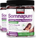 Factor de fuerza Somnapure Gummies with Melatonin, Drug-Free Sleep Support Supplement for Adults with Occasional Sleeplessness, Dream Berry Flavor, 120 Count (Pack of 2)