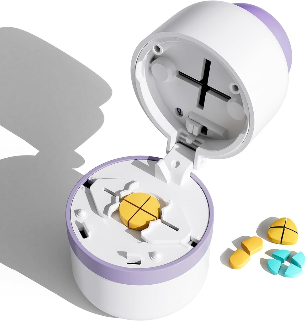 Pill Cutter - Pill Splitter con hoja de acero inoxidable para cortar pequeñas pastillas o grandes píldoras en un cuarto, Pill Cutter 1/4, Apto para cortar vitaminas, tabletas (1-4 púrpura)