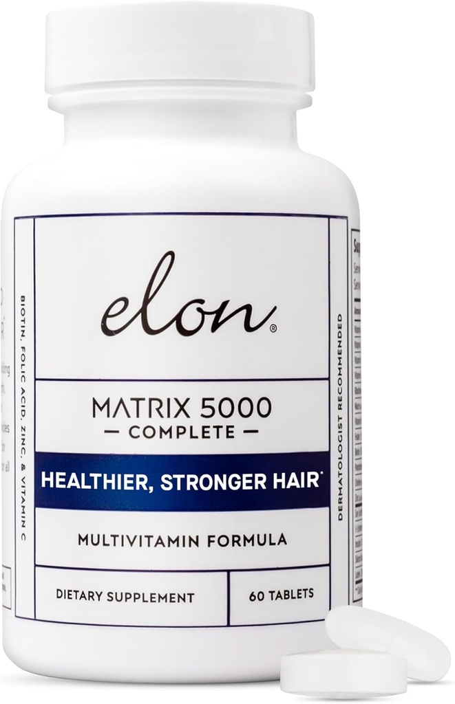 Matriz de Elon 5000 Multivitamina completa — Vitaminas de crecimiento de la piel, el cabello y la uñas — Vitaminas de crecimiento del cabello saludable para hombres de mujeres — 5000Mcg Suplemento de biotina (60 Day Supply)