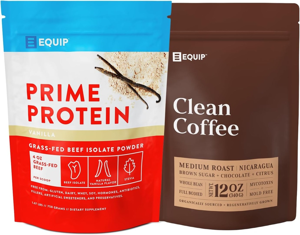 Equip Foods Prime Protein Powder Vainilla &amp; Gold Standard Clean Coffee