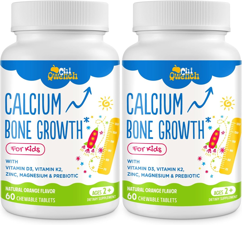 500 MG Suplemento de calcio con vitamina D3 " K2, zinc, magnesio " . Vitaminas para niños para niños. Fuerza de bonificación, Absorción alta, Chewables naranja, Gluten Free, 120 Tabs