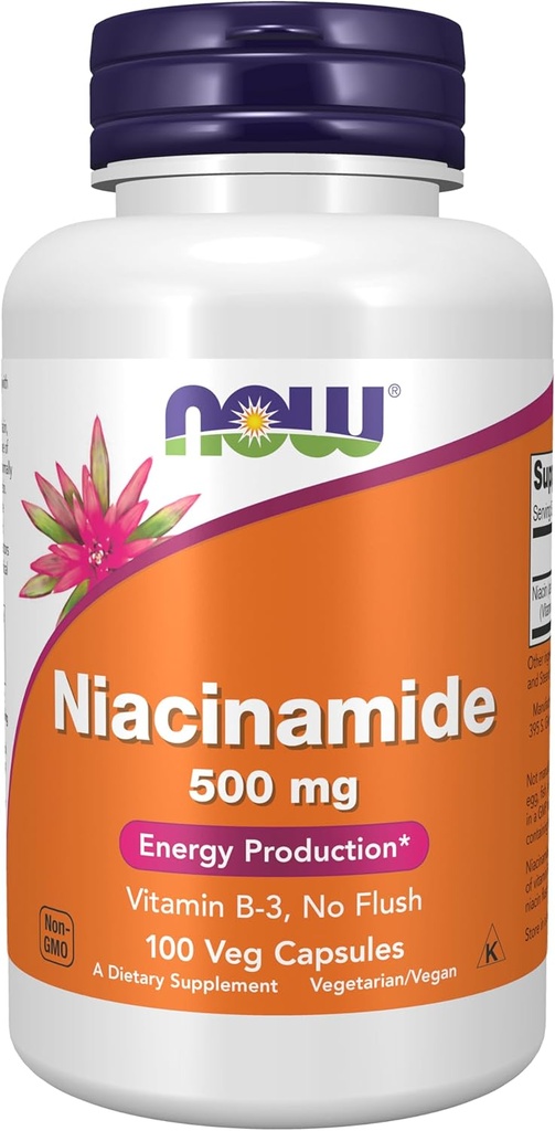 AHORA Suplementos de alimentos, Niacinamida (Vitamin B-3) 500 mg, Producción de energía*, 100 cápsulas de verduras