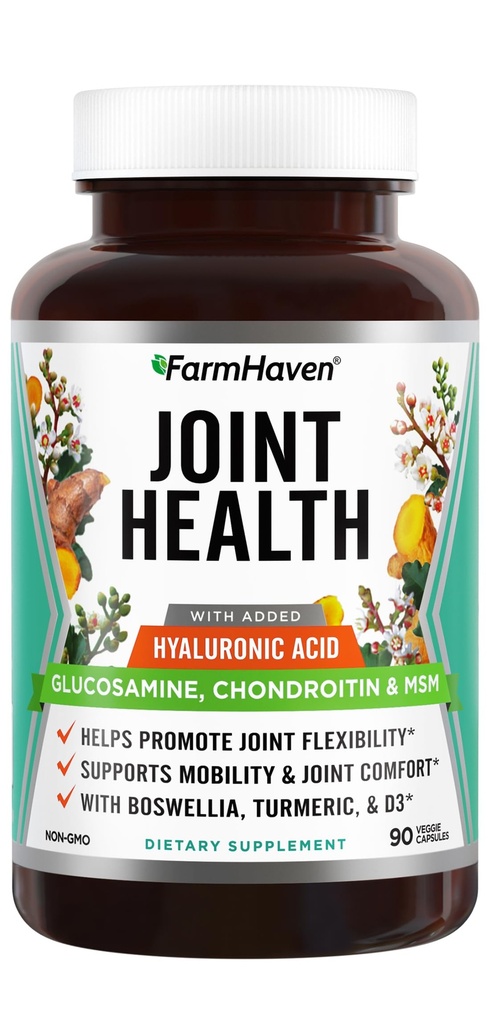FarmHaven Glucosamine Chondroitin MSM with Boswellia, Turmeric| Added Hyaluronic Acid & Vitamin D3 | Promotes Joint & Muscle Health & Inflammation Response | Non-GMO & Gluten Free | 90 Capsules