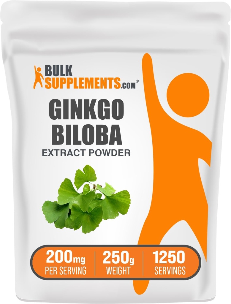 BulkSupplements.com Ginkgo Biloba Extract Powder - from Ginkgo Biloba Leaf, Antioxidante Source, Herbal Supplement - Gluten Free, 200mg per Serving, 250g (8.8 oz) (Pack of 1)