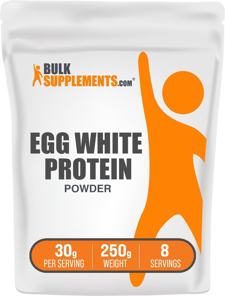 BulkSupplements.com Egg White Protein Powder - Egg White Powder, Lactose Free Protein - Sin sabor, 30g por Serving, 250g (8.8 oz) (Pack of 1)