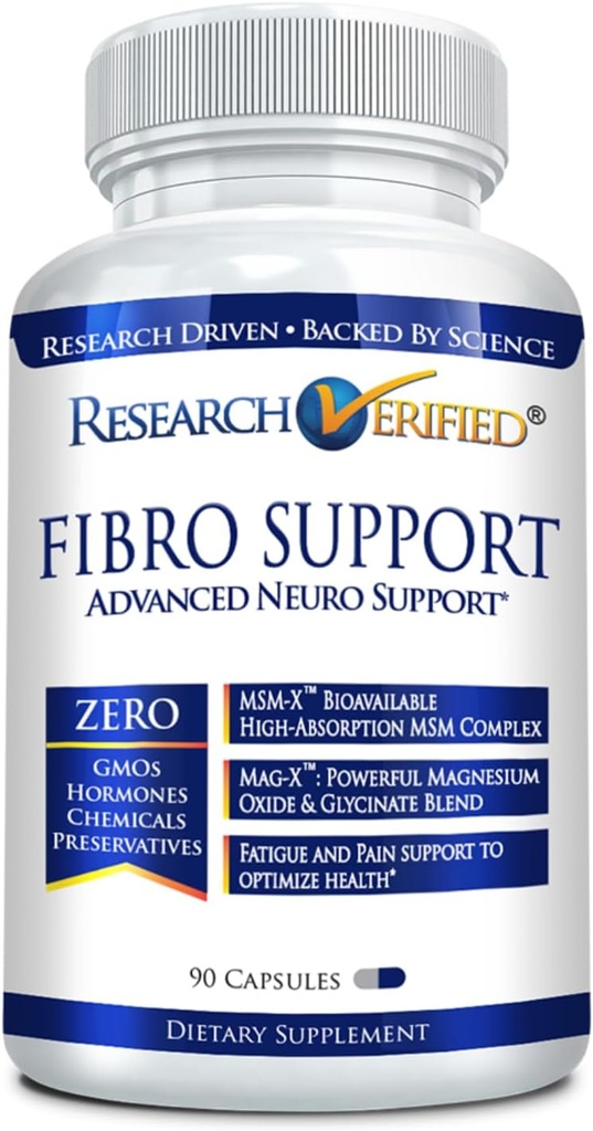 Research Verified Fibro Support - 90 Capsules - MSM, Magnesium, Vitamin D3, BioPerine - 1 Month Supply - Vegan
